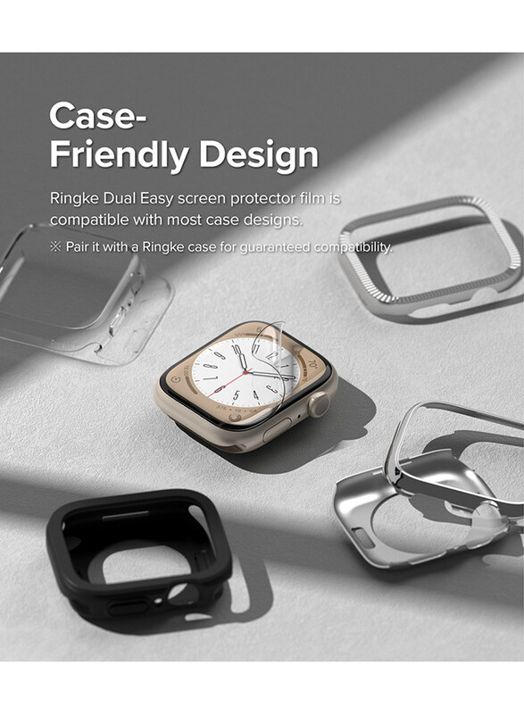 Ringke Dual Easy Film Screen Protector Compatible with Apple Watch 41mm Series 8/7 and Apple Watch 40mm Series SE/6/SE/5/4 (Pack of 3) High Resolution Anti-Fingerprint Easy Application - Clear